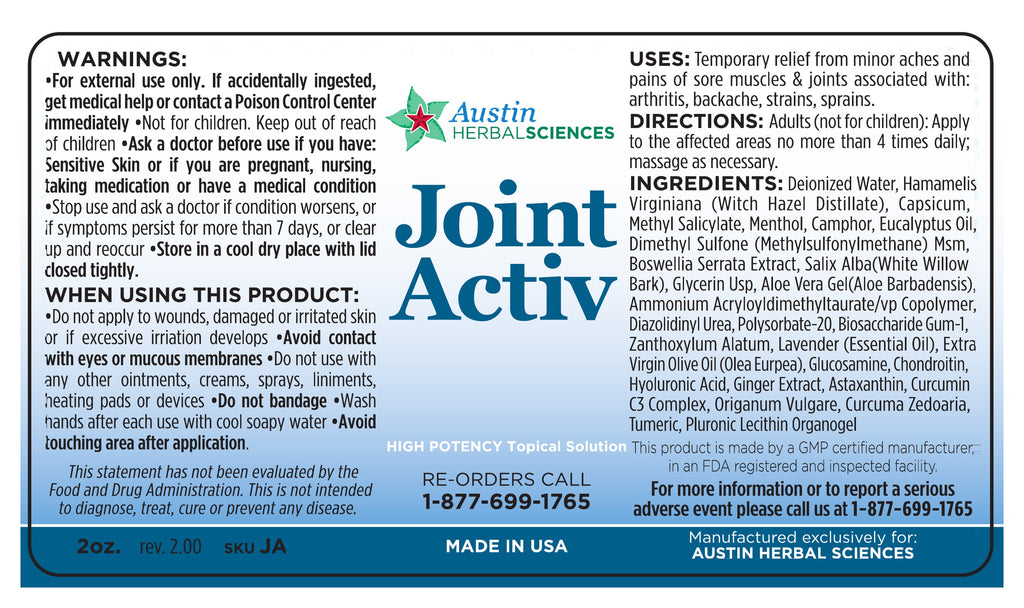 JointActiv full product label